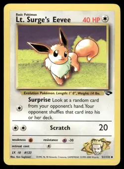 Pokemon Cards Lt. Surge's Eevee 51/132 Unlimited Gym Challenge Uncommon LP - Image 1
