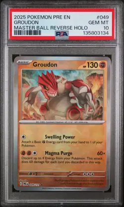 Pokemon Prismatic Evolutions Groudon Master Ball Reverse Holo 049 PSA 10 - Image 1