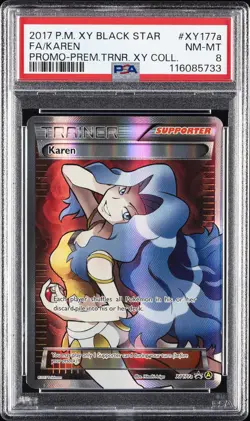 2017 POKEMON XY BLACK STAR PROMO PREM TRAINER XY COLL FULL ART/KAREN PSA 8 - Image 1