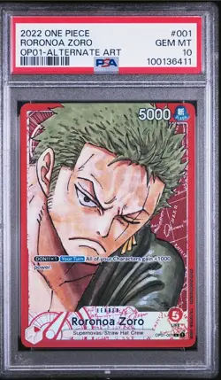 PSA 10 - ONE PIECE TCG ENGLISH- RORONOA ZORO ALT ART LEADER - (OP01-001 L) - Image 1