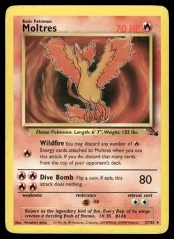Pokemon Cards Moltres 27/62 Unlimited Fossil WOTC Rare MP - Image 1