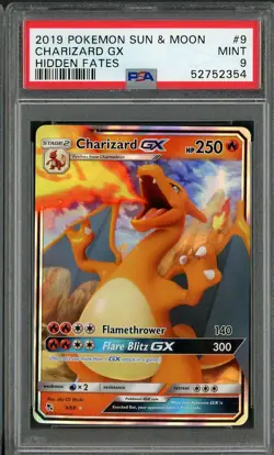 2019 Pokemon Sun & Moon Hidden Fates Charizard GX 9/68 PSA 9 MINT - Image 1