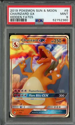 2019 Pokemon Sun & Moon Hidden Fates Charizard GX 9/68 PSA 9 MINT - Image 1
