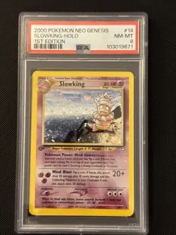 2000 Pokemon Neo Genesis 1ST ED #14 SlowKing Holo PSA 8 - Image 1