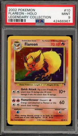 Pokemon Flareon Legendary Coll. Reverse Holo Rare #10 PSA 9 Mint - Image 1