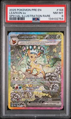 2025 Pokemon Prismatic Evolutions 144/131 Leafeon EX SIR PSA 8 NM - Image 1