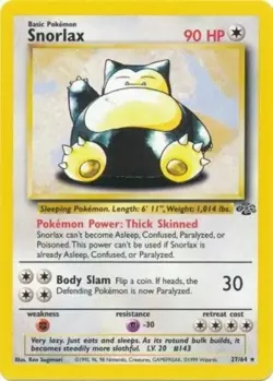 Pokemon TCG - Snorlax - 27/64 - Rare Unlimited - Jungle Unlimited [Light Play] - Image 1