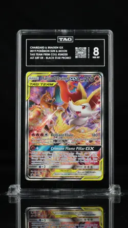 2019 POKEMON SM BLACK STAR PROMO #SM230 FULL ART/CHARIZARD & BRAIXEN GX TAG 8 - Image 1