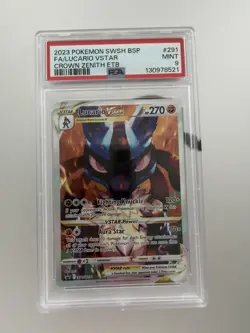 PSA 9 Lucario VSTAR #291 Crown Zenith ETB Promo Sword & Shield Promo Cards Holo - Image 1