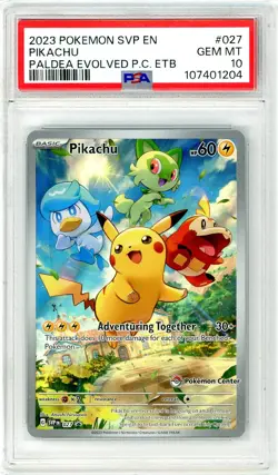 Pokemon Pikachu #027 Paldea Evolved PC ETB Promo PSA 10 Gem Mint - Image 1