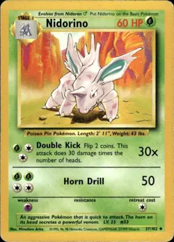 Vintage Wotc Pokemon Nidorino Base Set 37/102 Light Play LP - Image 1