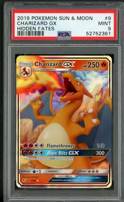 2019 Pokemon Sun & Moon Hidden Fates Charizard GX 9/68 PSA 9 MINT - Image 1