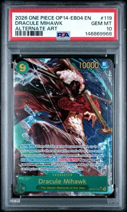 2026 One Piece Seven Dracule Mihawk Secret Rare Alt Art #OP14-119 PSA 10 - Image 1