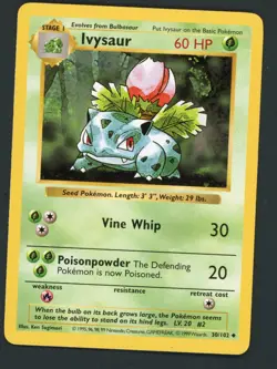 Pokemon TCG Base Set (Shadowless) 30/102 Ivysaur NM Card - Image 1