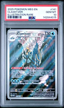 2025 Pokemon Meg En-Mega Evolution #141 Clawitzer Illustration Rare PSA 10 - Image 1