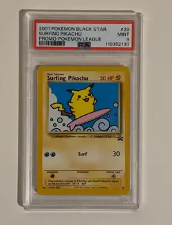 2001 Pokemon Promo Black Star #28 Surfing Pikachu Holo PSA 9 - Image 1