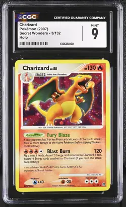 CGC 9 MINT Charizard 2007 Secret Wonders 3/132 Holo Pokemon Card - Image 1