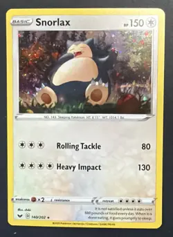POKEMON SNORLAX 140/202 RARE COSMOS HOLOFOIL WITH SWIRL SWORD & SHIELD NM CARD - Image 2