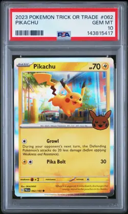 PSA 10 Gem Mint 2023 Pokemon Trick or Trade Pikachu #062 - Image 1