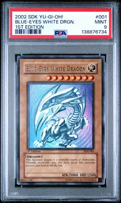 2002 YU-GI-OH! STARTER DECK: KAIBA 1ST ED #001 BLUE-EYES WHITE DRAGON PSA 9 - Image 1