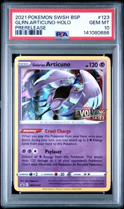 2021 POKEMON SWSH BLACK STAR PROMO PRERELEASE #123 GALARIAN ARTICUNO-HOLO PSA 10 - Image 1