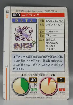 POKEMON Pocket Monsters CARDDASS trading card #29 NIDORAN vintage 1996 Japan RED - Image 2