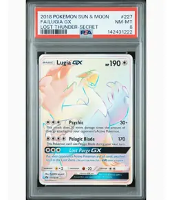 2018 POKEMON SUN & MOON LOST THUNDER SECRET #227 FULL ART/LUGIA GX PSA 8 - Image 1