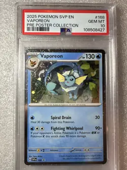 Pokemon Vaporeon SVP 168 Prismatic Evolutions PRE Poster Collection PSA 10 🔥🔥 - Image 1