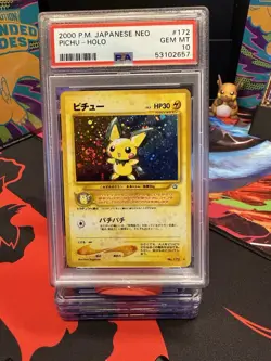 Pokemon 2000 Neo Japanese Pichu #172 Swirl PSA 10 - Image 1