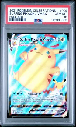 PSA 10 SURFING PIKACHU VMAX 009/025 FULL ART CELEBRATIONS POKEMON ⚡ - Image 1