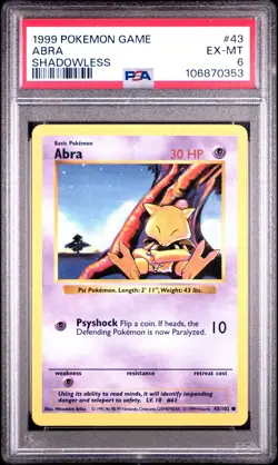 Abra 1999 Pokemon Game #43 Shadowless PSA 6 NEW SLAB - Image 1