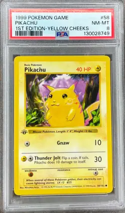 Pokemon Pikachu 1st Edition Yellow Cheeks #58 PSA 8 NM - MT - Image 1