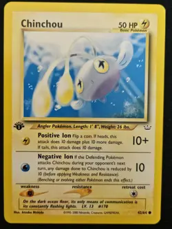 1st Edition Chinchou 42/64 Neo Revelation Non Holo WoTC Pokemon TCG 2000 LP - Image 1