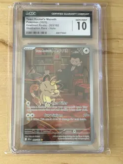 Pokemon TCG Team Rockets Meowth Card 203/182 Destined Rivals CGC GEM MINT 10 - Image 1