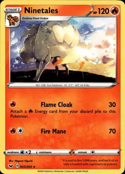 Ninetales Rare SWSH01: Sword & Shield Base Set 023/202 Fire Normal Pokemon Card - Image 1
