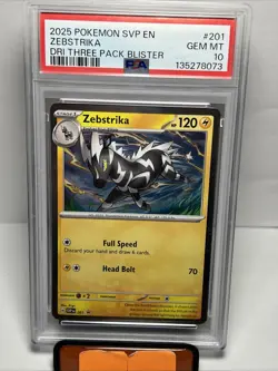 2025 POKEMON SVP EN-SV BLACK STAR PROMO #201 ZEBSTRIKA 3 Pack Blister PSA 10 - Image 1