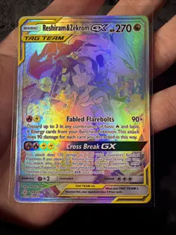 Reshiram & Zekrom GX 259/236 Cosmic Eclipse Rainbow Tag Team Sun Moon Pokemon - Image 4
