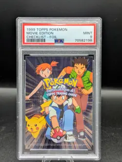 1999 TOPPS POKEMON CHECKLIST FOIL MOVIE EDITION PSA 9 BLUE LOGO 1ST ED MISTY ASH - Image 1