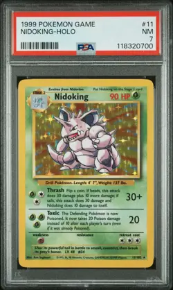 1999 POKEMON BASE SET UNLIMITED #11 NIDOKING-HOLO PSA 7 - Image 1