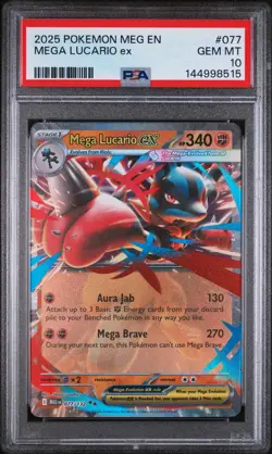 2025 Pokemon Meg En-Mega Evolution #077 Mega Lucario Ex PSA 10 - Image 1