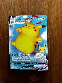 Pokemon TCG Surfing Pikachu VMAX Holo Full Art Card 009/025 Celebrations - Image 1