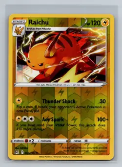 Raichu Reverse Holo Rare SWSH11: Lost Origin SWSH11 Lightning 053/196 Pokemon Ca - Image 1