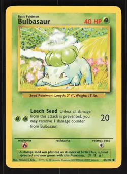 Pokemon Base Set #044/102 Bulbasaur Card TCCCX - Image 1