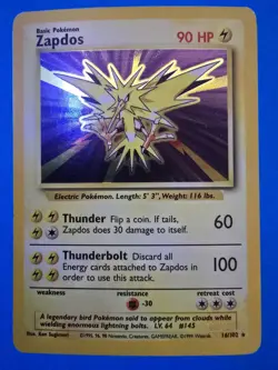 Zapdos 16/102 Pokemon Card TCG Base Set Unlimited Holo Rare LP - Image 1