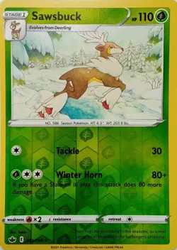 012/198 SAWSBUCK REVERSE HOLO CHILLING REIGN POKEMON CARD - Image 1