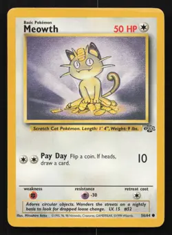Pokemon Jungle #56/64 Meowth Card TCCCX - Image 1