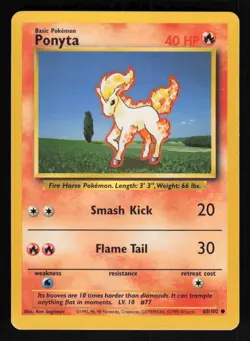 Pokemon Base Set #60/102 Ponyta Card TCCCX - Image 1
