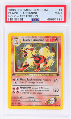 2000 Pokemon Gym Challenge Blaine's Arcanine 1st Edition Holo #1 PSA 9 - Image 1