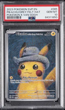 2023 POKEMON SVP EN-SV BLACK STAR PROMO #085 PIKACHU WITH GREY FELT HAT PSA 10 - Image 1
