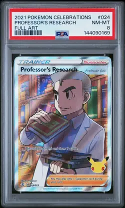 2021 POKEMON CELEBRATIONS #024 FULL ART/PROFESSOR'S RESEARCH PSA 8 - Image 1